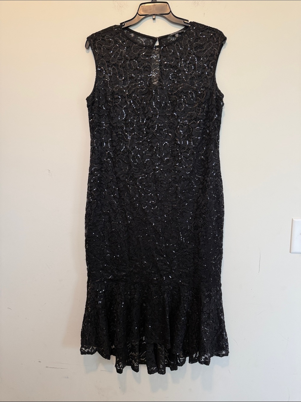 MARINA Black Sequin Lace Midi Dress